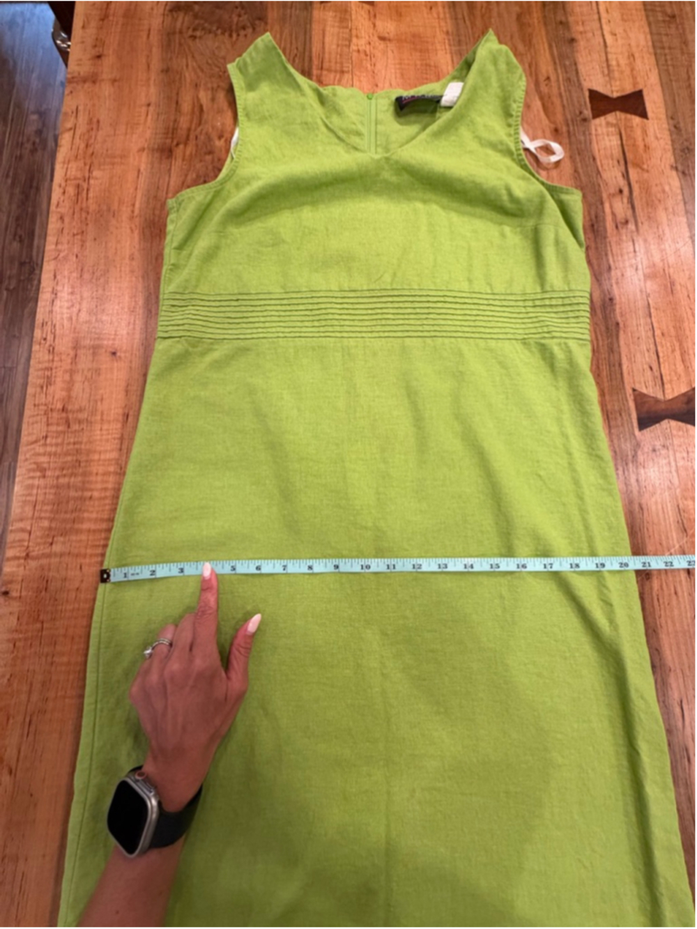 VTG MHM Melissa Harper Linen Blend Maxi Dress Green Pleated Empire Waist Sz 10 - Picture 11 of 11